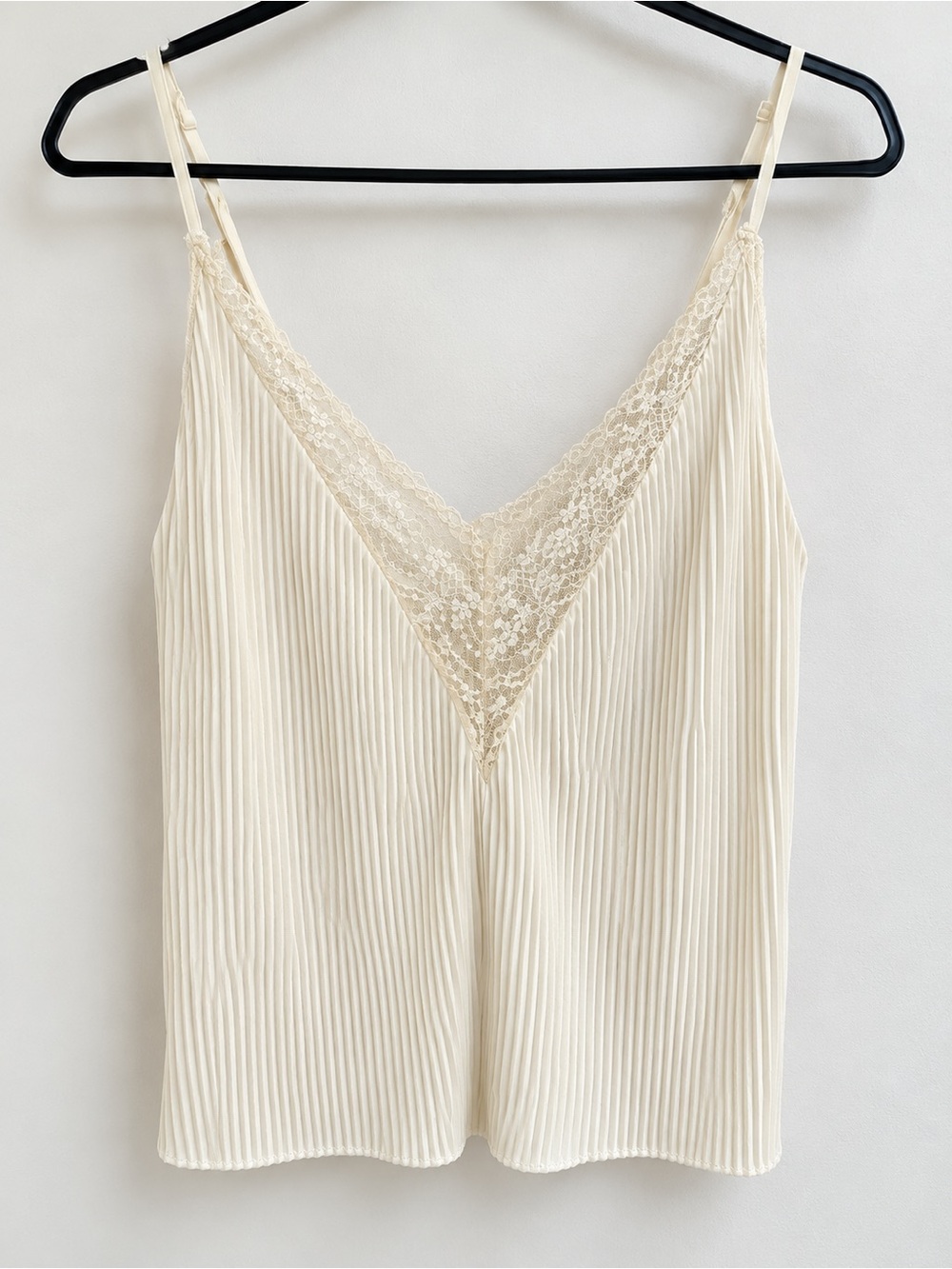 Cream Lace-Trim Pleated Camisole